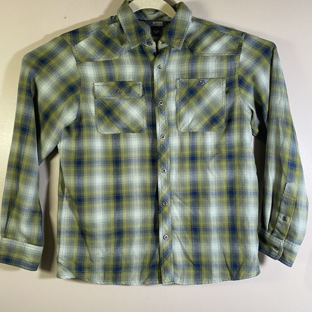 Outdoor Research Shirt Men Large Green Plaid Long Sleeve Metal Button Up Collar - Picture 3 of 15